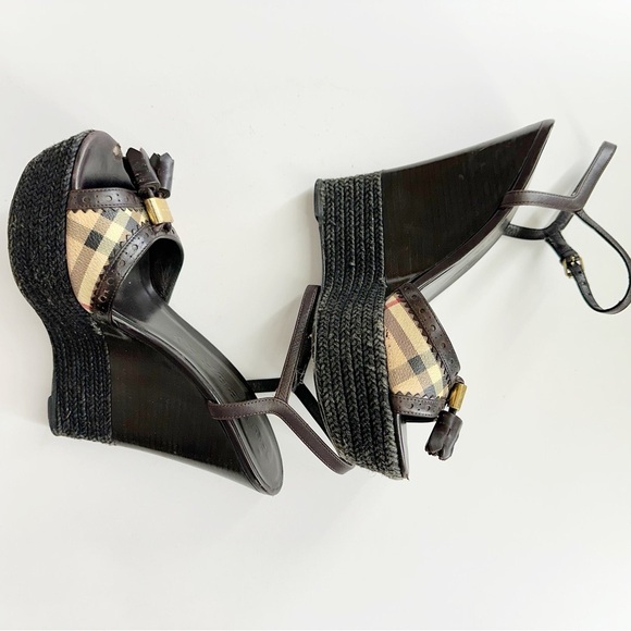 Burberry  Nova Check Tassel Wedges Dark Brown ladies Size 8 - Picture 3 of 11